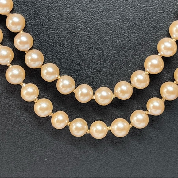 Sterling VTG 50's Simulated Pearls Golden Champagne Double Strand 23" - Picture 3 of 12
